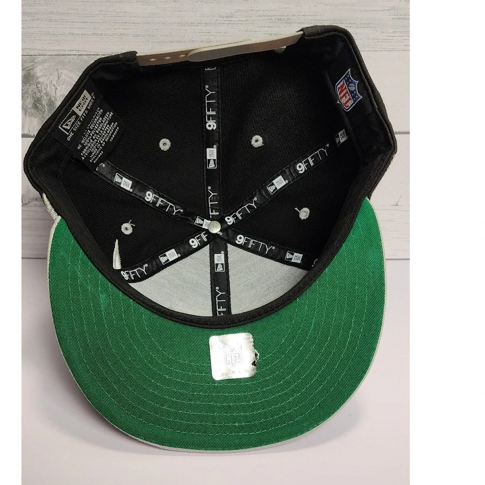 New Era 9FIFTY Raiders Snapback‎ Hat Black Silver Jagged NFL Cap Green Bottom